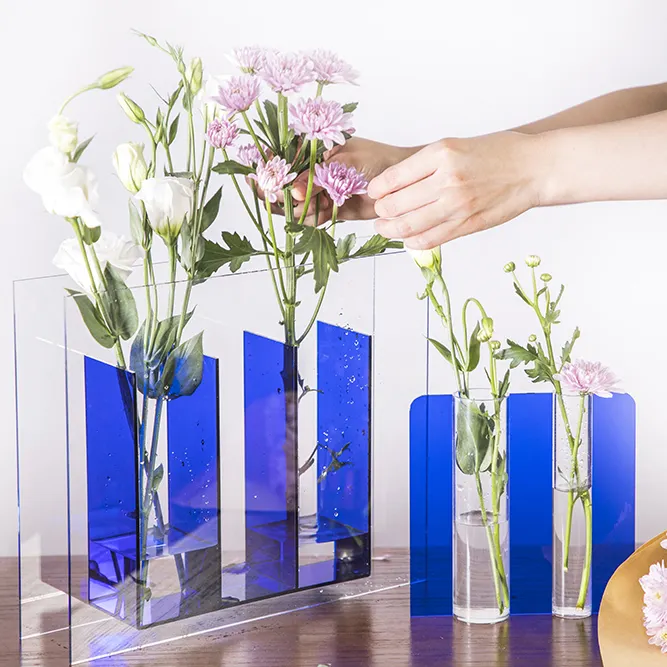 Акриловая прямоугольная Ваза Оптовая торговля декор из плексигласа акриловая ваза для цветов для отеля дома