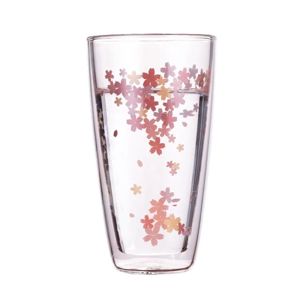 Стеклянная чашка для чая с двойными стенками и цветами вишни, чашка для молока и напитков