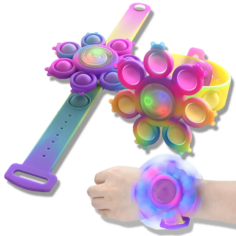 Octopus Spinning Light Popping Bracelet Fidget Spinner Toys Anti Stress Waterproof Wristband Silicagel Push Bubble Kids Gifts