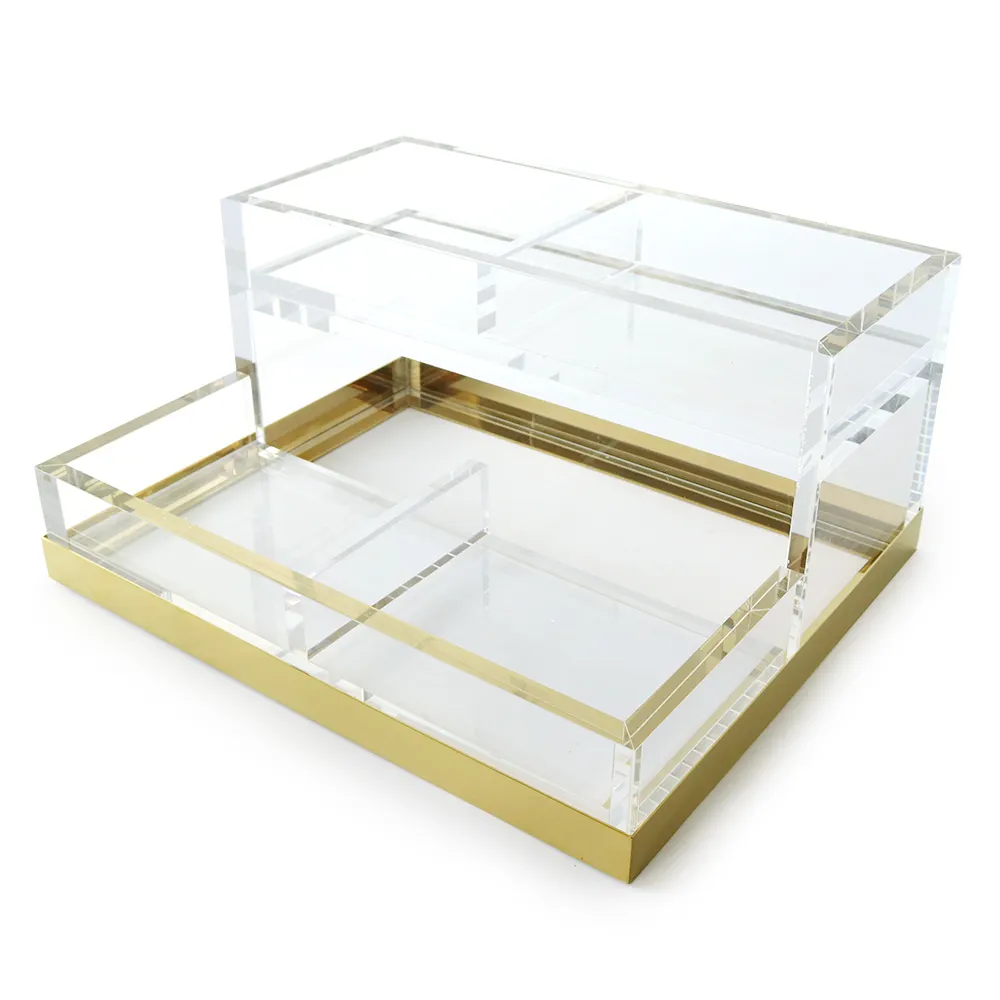 Popular Products Transparent countertop Cosmetic Storage Box with metal frame
