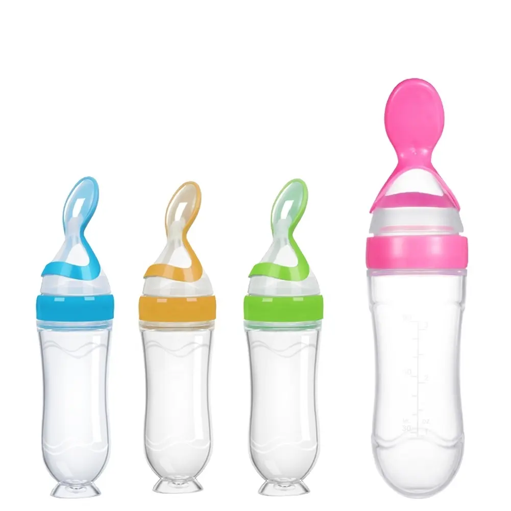 Bottle Silicone Newborn Baby Training Feeder Spoon Cover Suction Cup Feeding Spoon Food silicone bottle