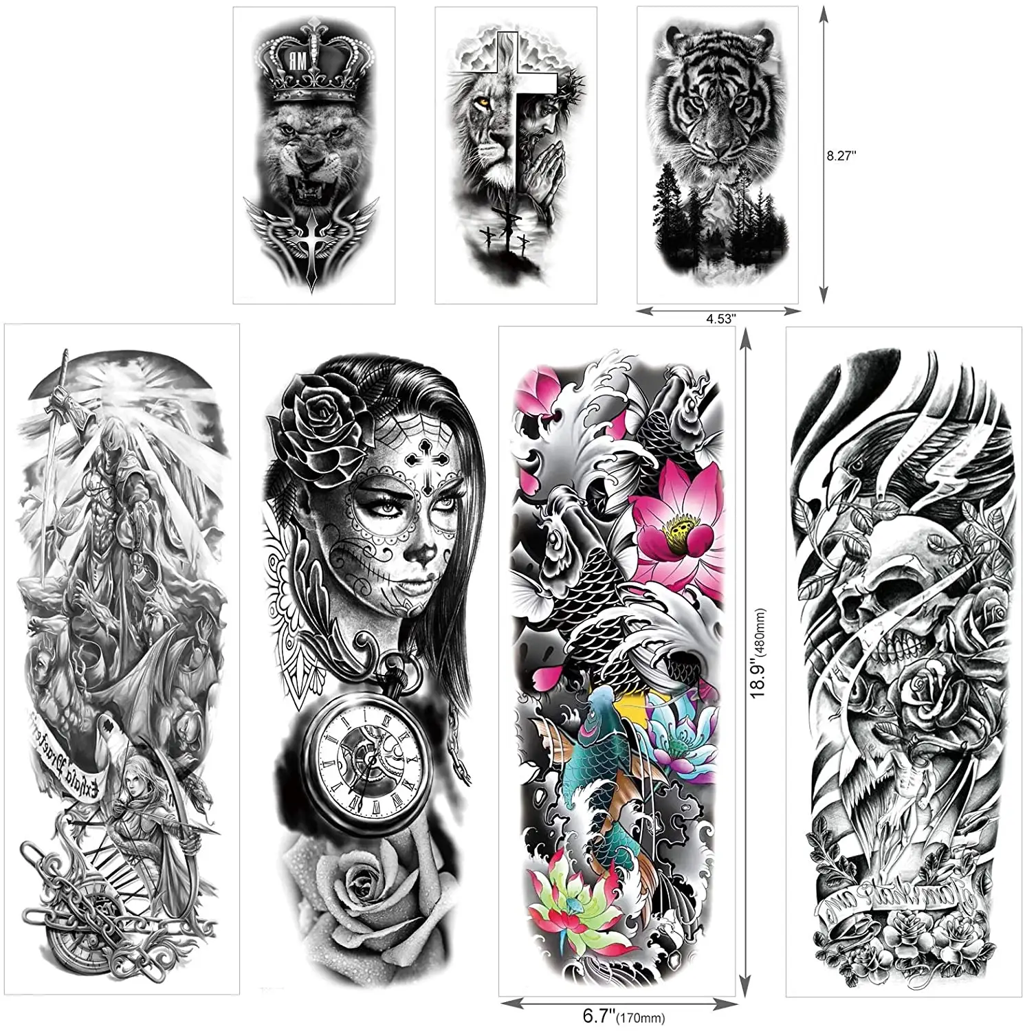 Extra Large Waterproof Temporary Tattoos Full Arm Fake Tattoos And Half Arm Tattoo Stickers For Men And Women Adults