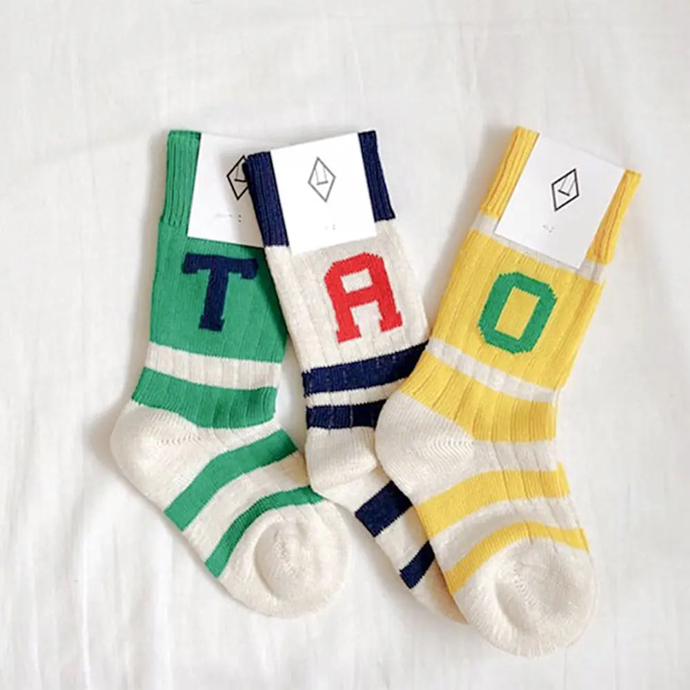 Gym Fashion Letter Stripe Kids Girl American Style Cotton Custom Sport Socks