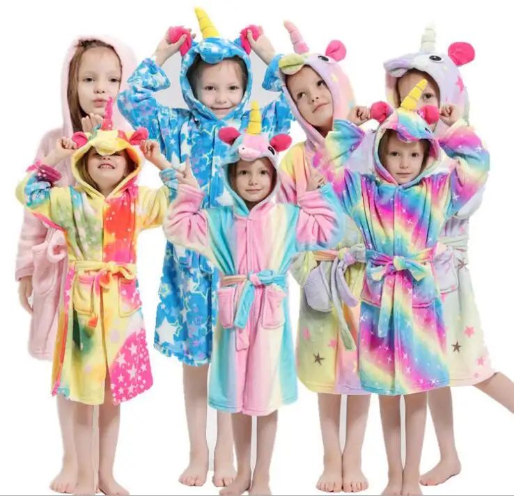 New Children's Pegasus Bathrobe Flannel Unicorn Cartoon Children's Home Gown Nightgown Animal Home Bathrobe