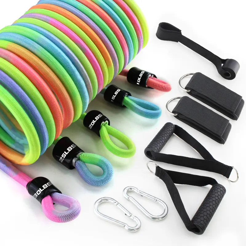 High elasticity rainbow pull rope gym equipment fitness elastic rope Resistance Bands Set pulling rope