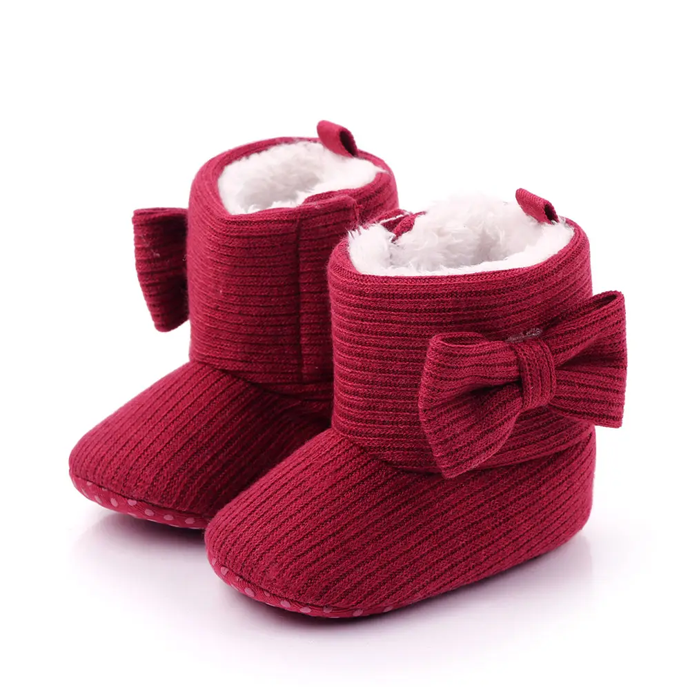 High quality bow-knot winter add plush baby girl booties