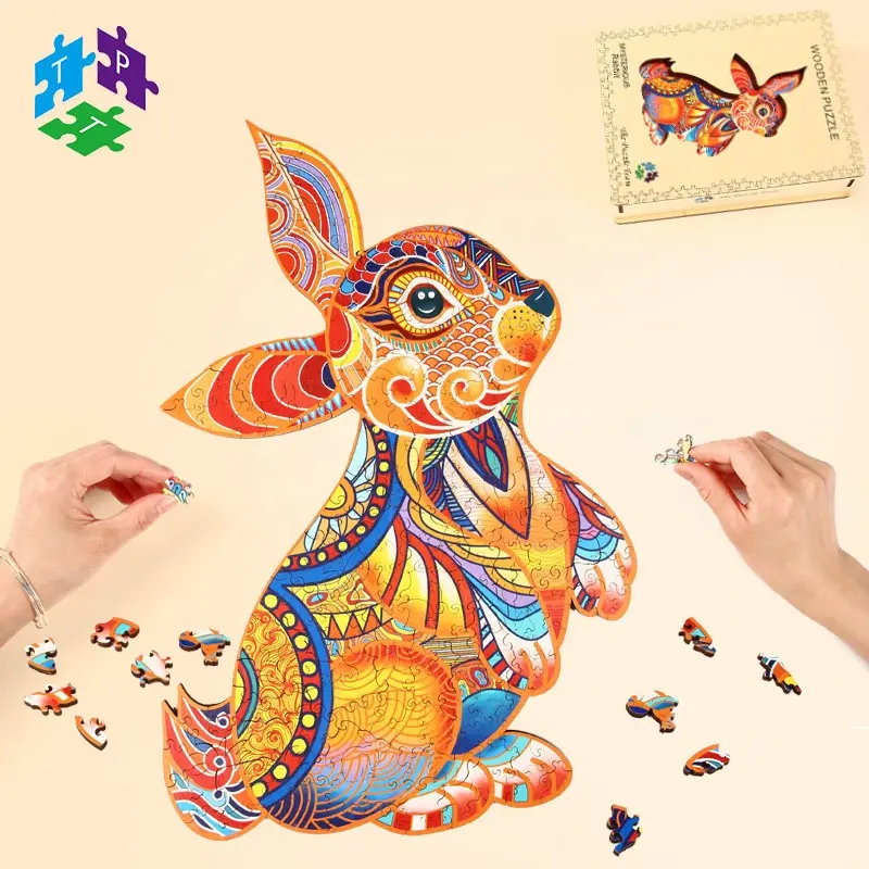 Деревянные пазлы-кролики в форме красивых животных для семейных игр, Коллекционные детские игрушки