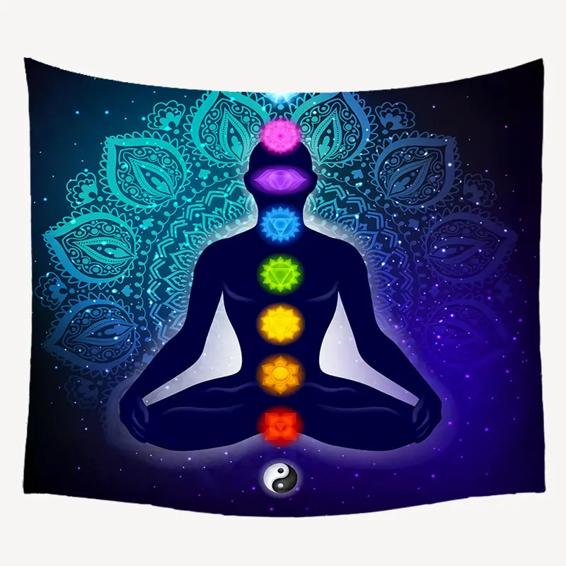 Indian Buddha Statue Meditation Wheel Tapestry Wall Mounted Mandala Tapestry Wall Cloth Psychedelic Yoga Rug Boho DecorM022