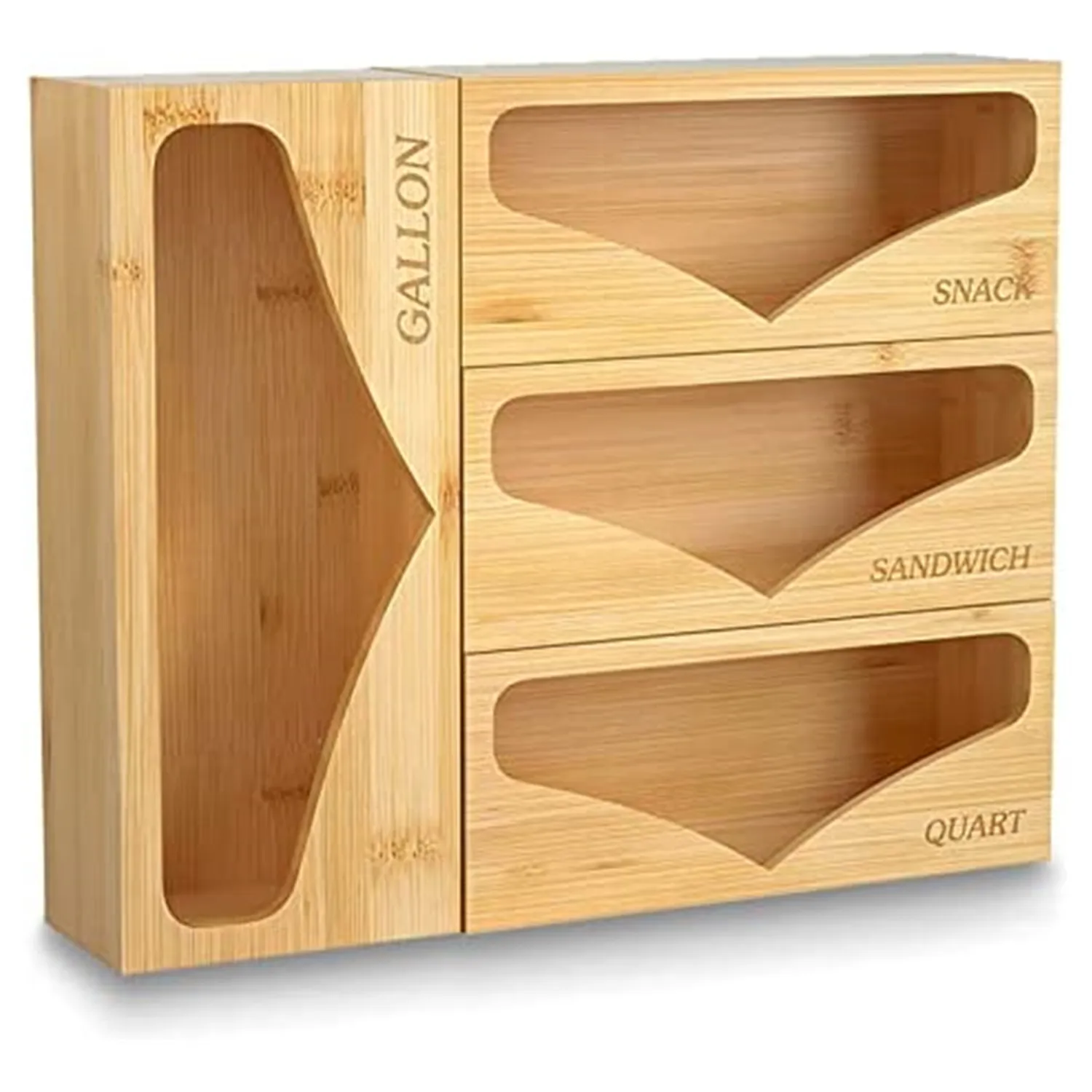 4 PCS Luxury Bamboo Wood Ziplock Bag Storage Box Sandwich Bag Organizer and Dispenser for Kitchen Drawer