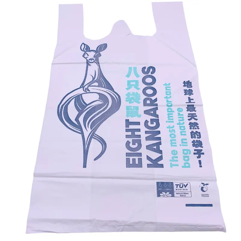 In Stock Compostable Eco friendly 100% Fully Biodegradable Corn starch PBAT Eight Kangaroos Sealing Grocery Packing Bag