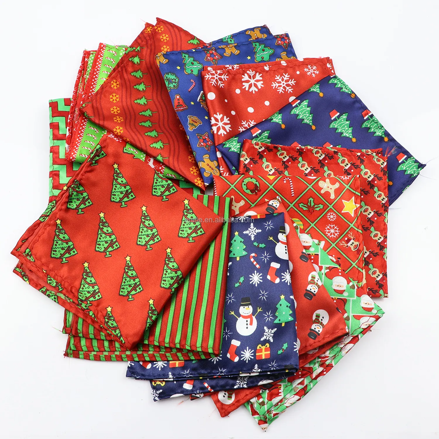 Christmas Cartoon Deer Cute Satin Pint Handkerchief Polyester Pocket Square Men New Year Party Gift Accessory