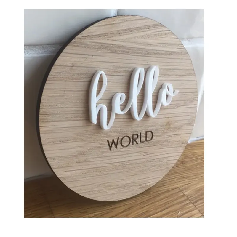 Hello World Birth Sign Wooden Baby Milestone Cards boho