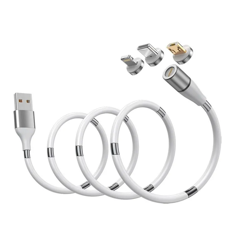 New Strong Supercalla 3 in 1 Magnetic Charging Cable Type C Micro 8Pin USB Cable Self Winding 3A Fast Charging Cable