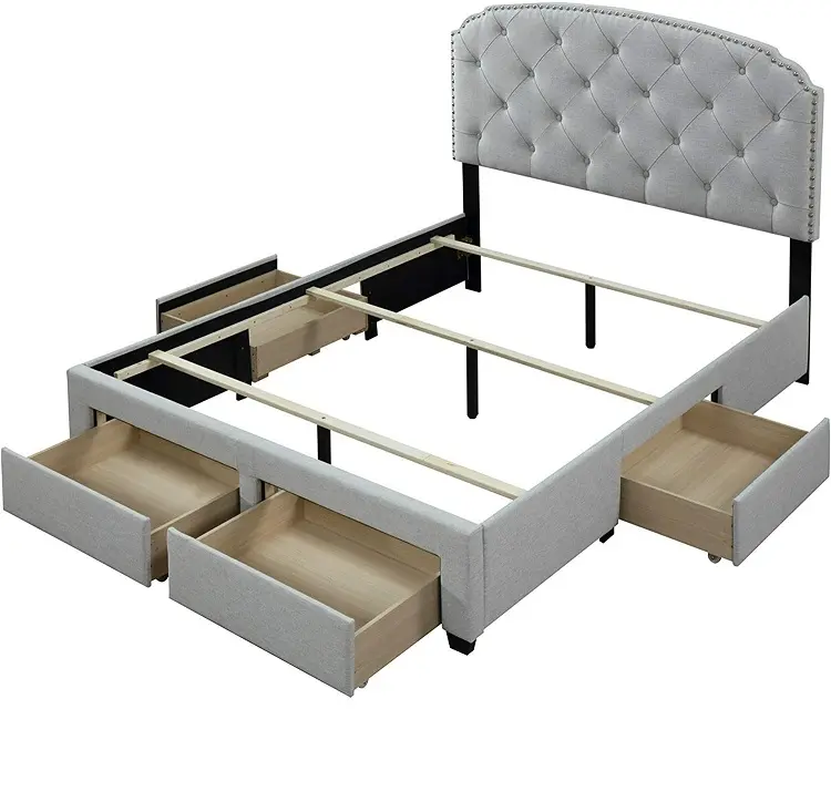 Tufted мягкая панель кровать для хранения ткань кровать/бесплатный образец изголовье ткани королева двойная обивка спальни