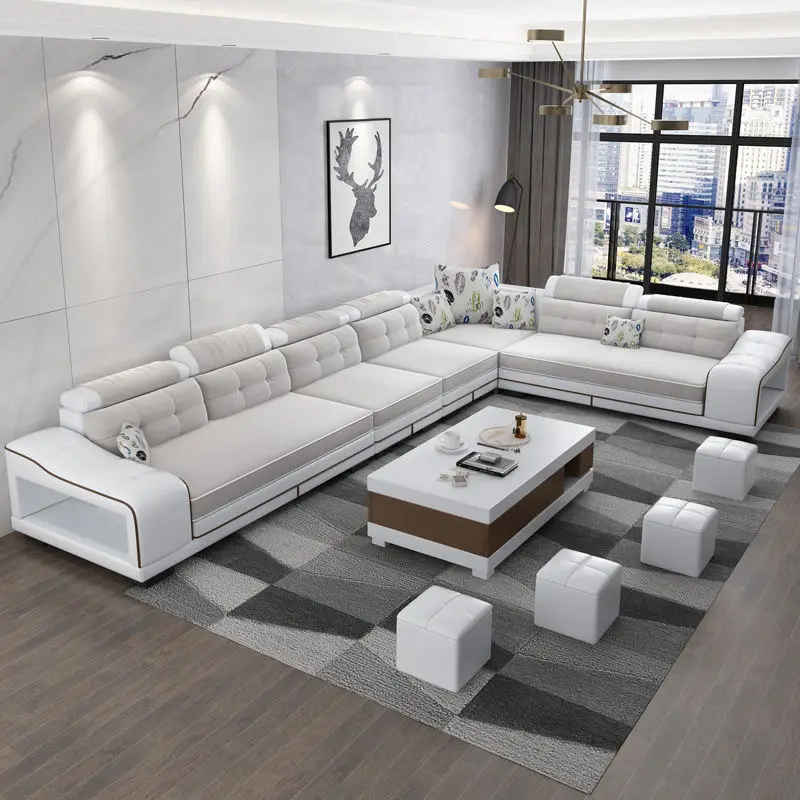 Современный 7-местный набор для гостиной, диваны, мебель для спальни, обеденный стол, кровать, тканевая мебель, U-образная секционная розовая
