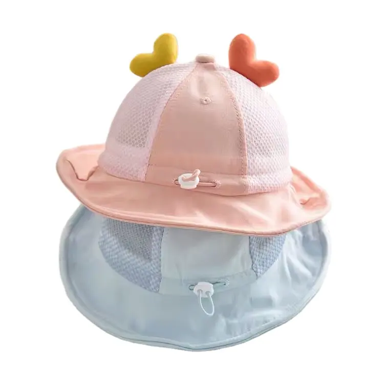 Good quality fashion hats children colorful beach hat cute mesh boy summer kids bucket hats