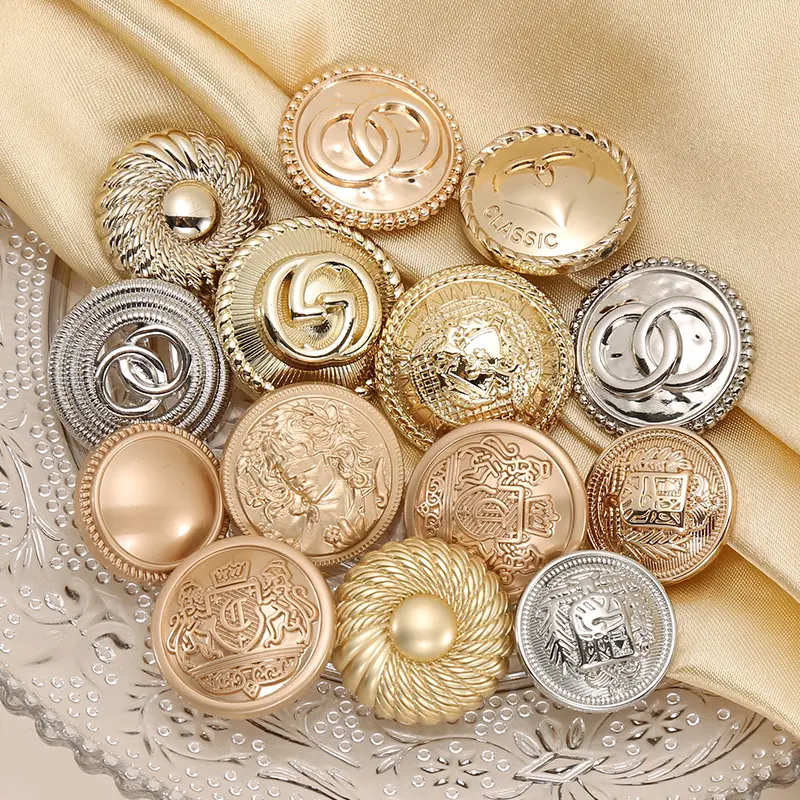 2022 fashion luxury metal shank designer button hollow metal gold button for clothes