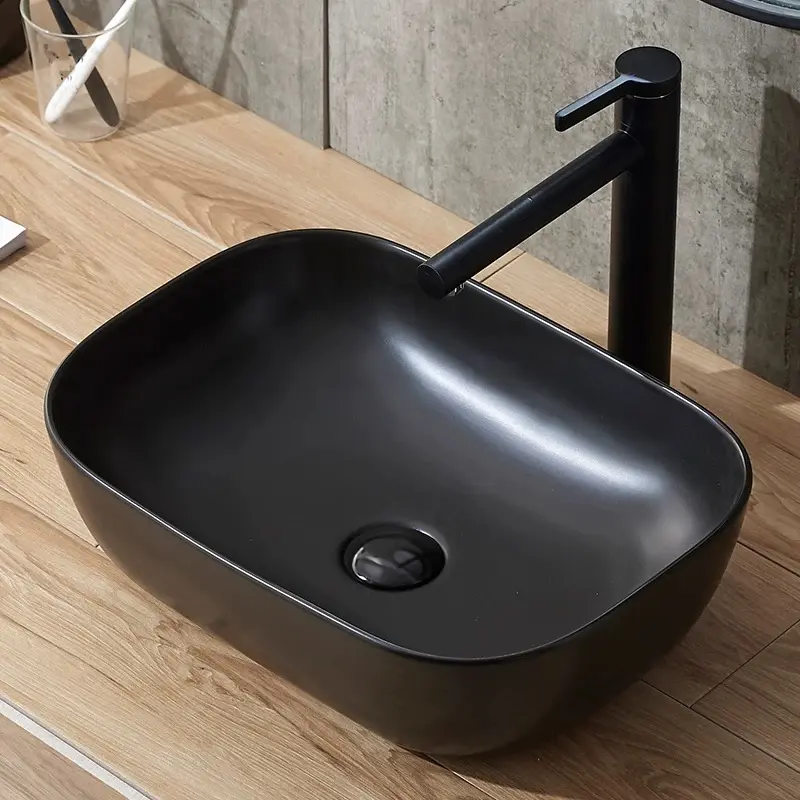 Black Sink Matte Black Rectangular Ceramic Lavabo Bathroom Sink Wash Basin