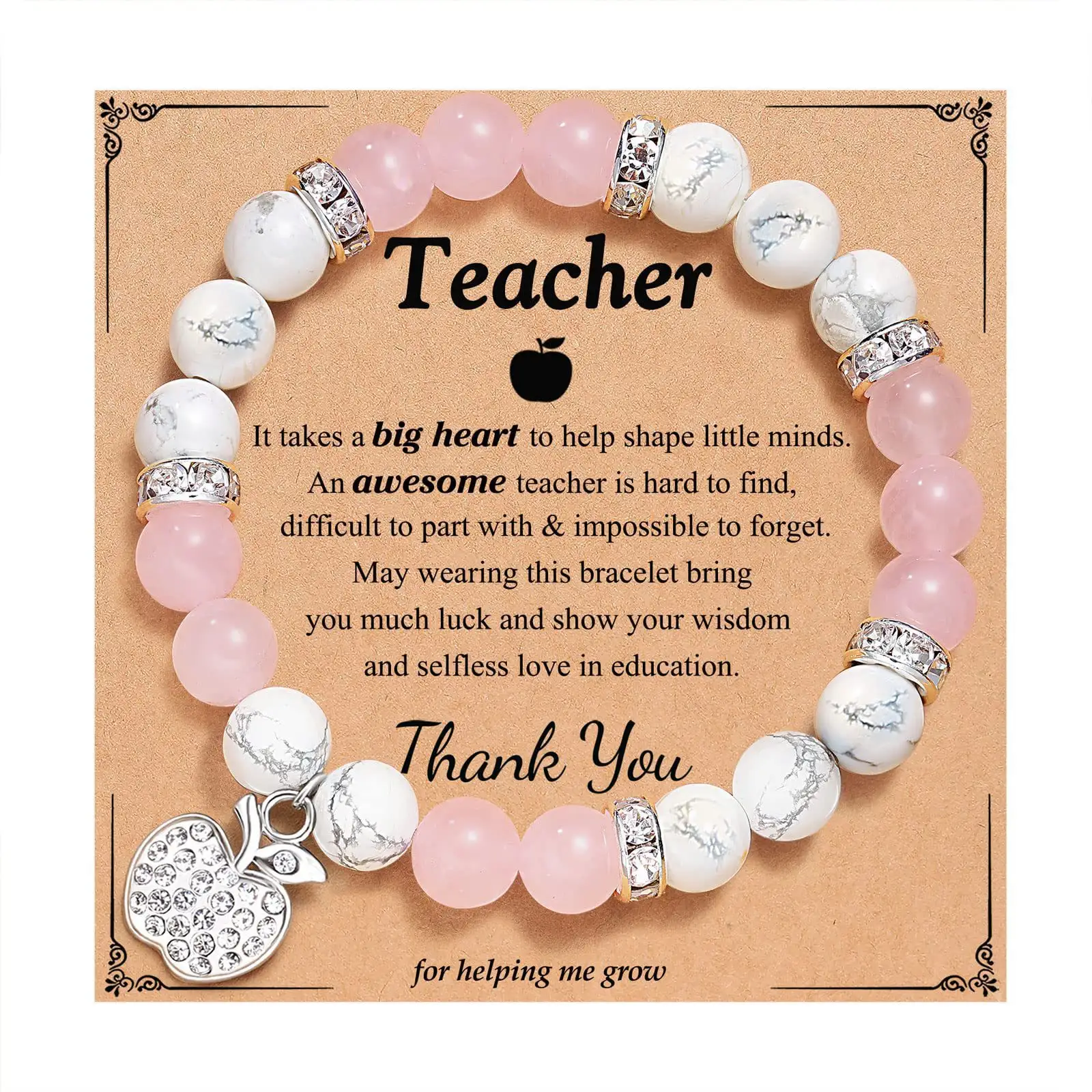 Учитель подарок яблоко кулон эластичный натуральный камень бисер браслет с открыткой