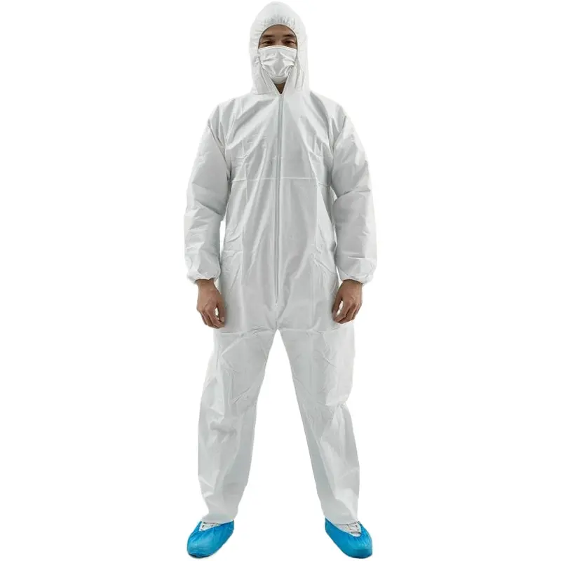 Type 5 6 White Color Waterproof Disposable coveralls Clothing Safety Hazmat Suit 65 55 GSM PP PE