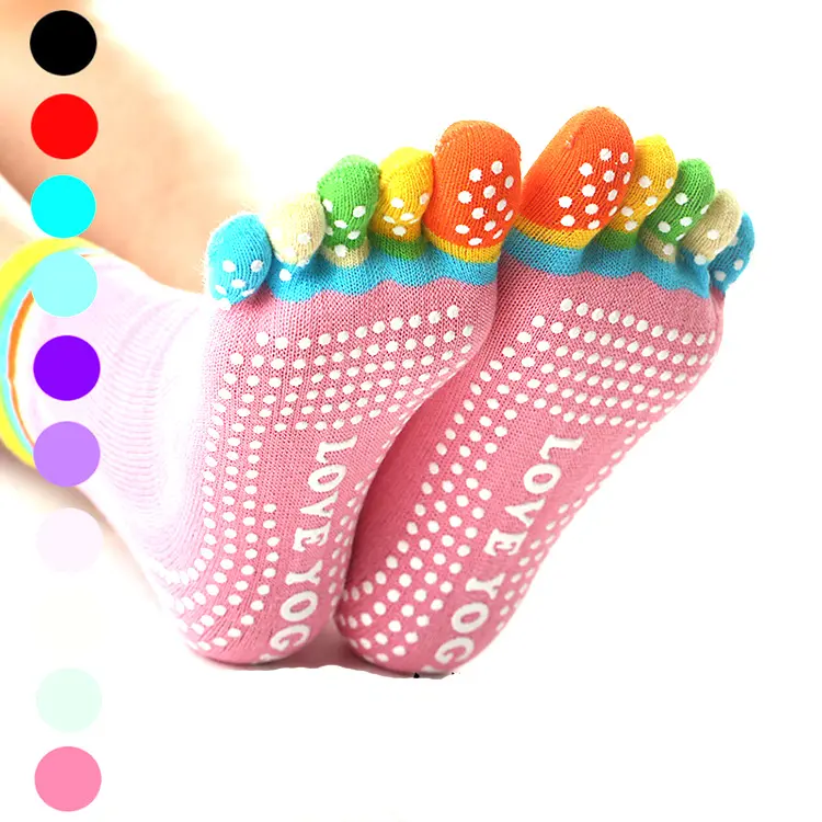 Разноцветные Нескользящие Хлопковые женские носки для йоги с пятью пальцами и силиконовой подошвой