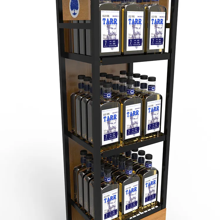 Customized Supermarket Wine Display Shelf Rack Liquor Display Rack Bottle Display Stand With Custom Logo