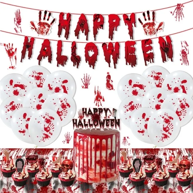 Кровавая ручная нога череп палец/следы баннеры воздушные шары Топпер наклейки скатерть для Хэллоуина принадлежности Набор для декора вечеринки