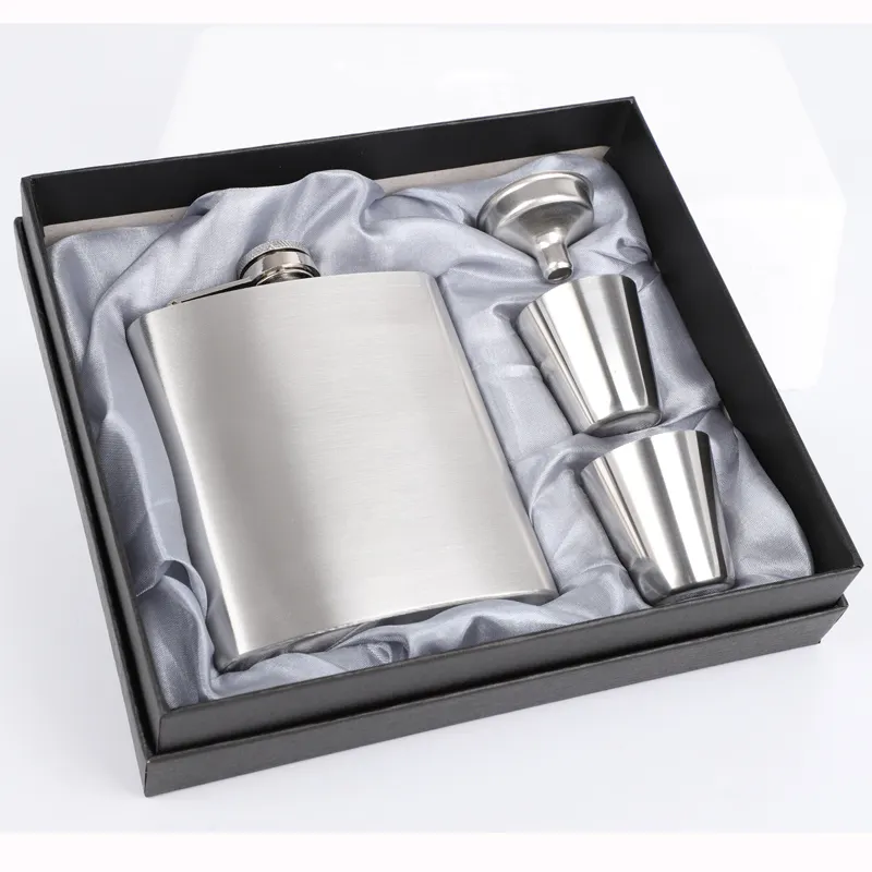 7oz stainless steel hip flask sets with glass and funnel