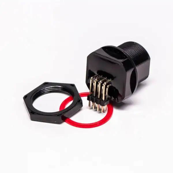 Front Mount IP67 Waterproof RJ45 Connector Right Angle Through Hole for PCB Mount