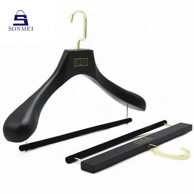 Black wood hanger for pants heavy duty suit hanger for clothes