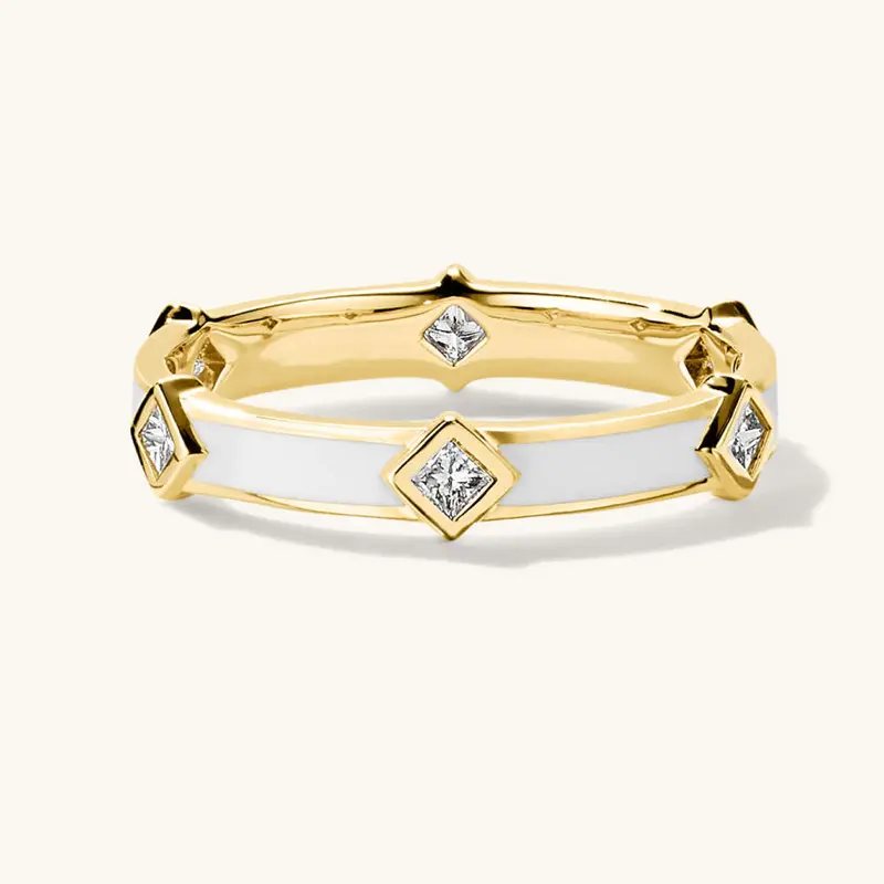 Модные изящные кольца из 18-каратного золота, женские 925 кольца из стерлингового серебра с угловым бриллиантом, черно-белое эмалевое кольцо