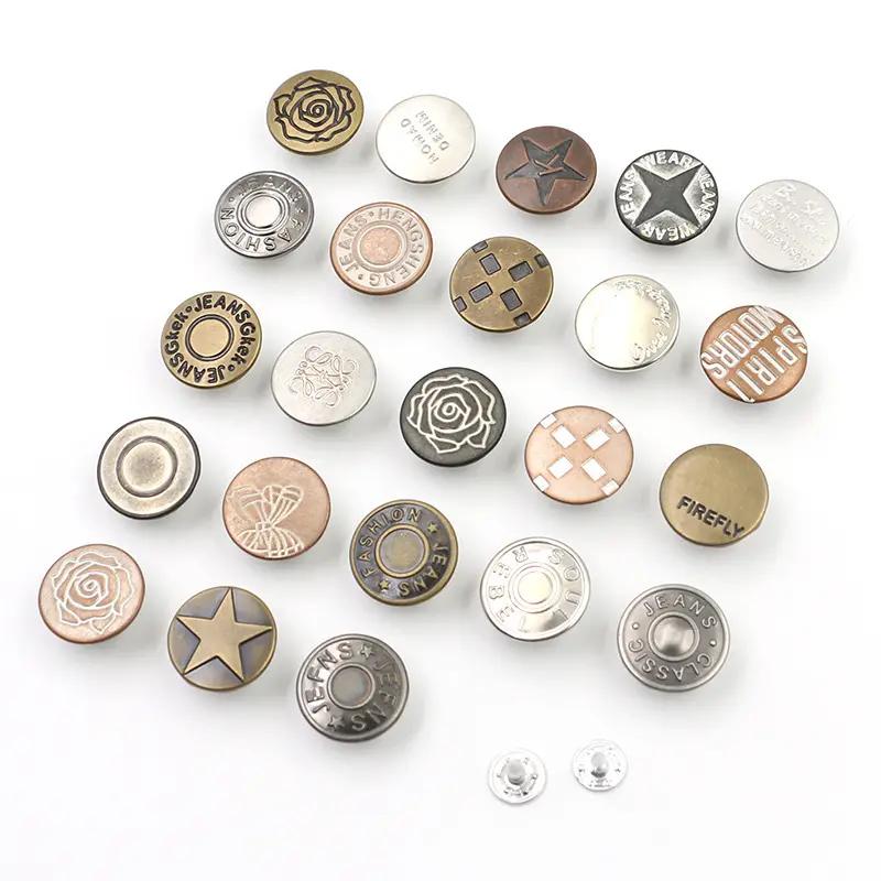 Custom Exquisite Brass Buttons With Rivets Metal Jean Buttons For Clothes