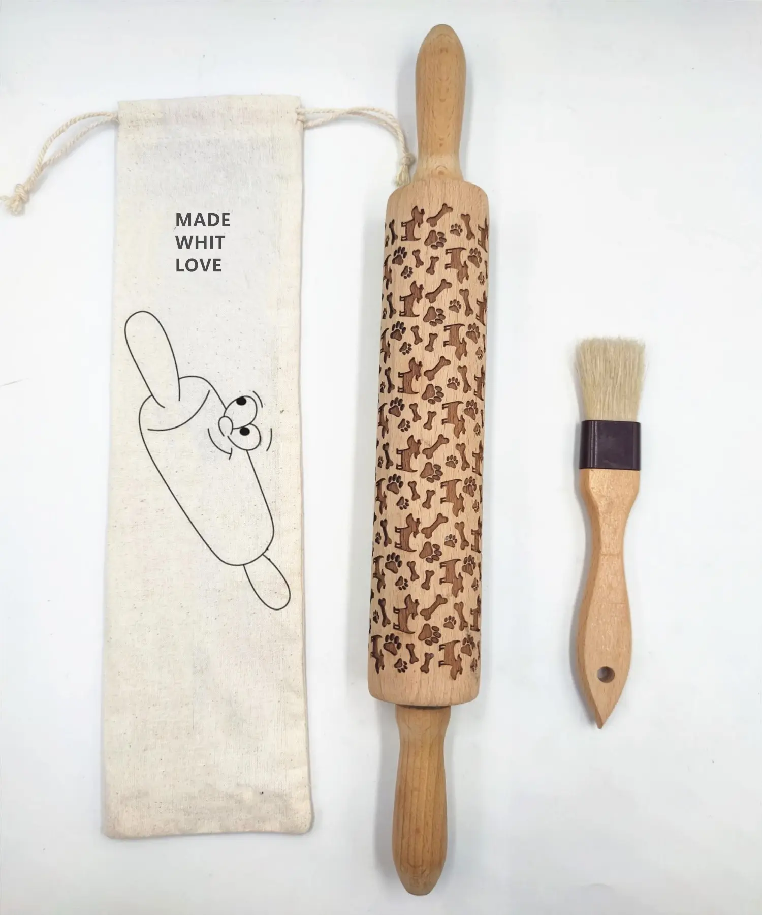 Customized Kitchen Baking Cookie Christmas Elf Engraved Wooden Embossed Rolling Pin