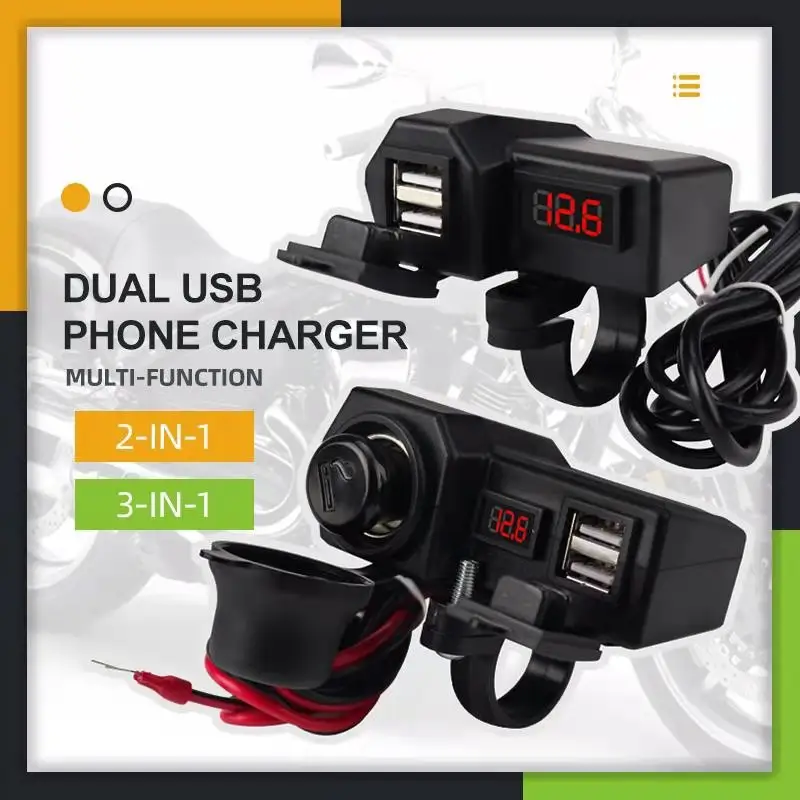 Fast Charger Waterproof For Motorcycle Phone Charger With Voltmeter Cigarette Lighter