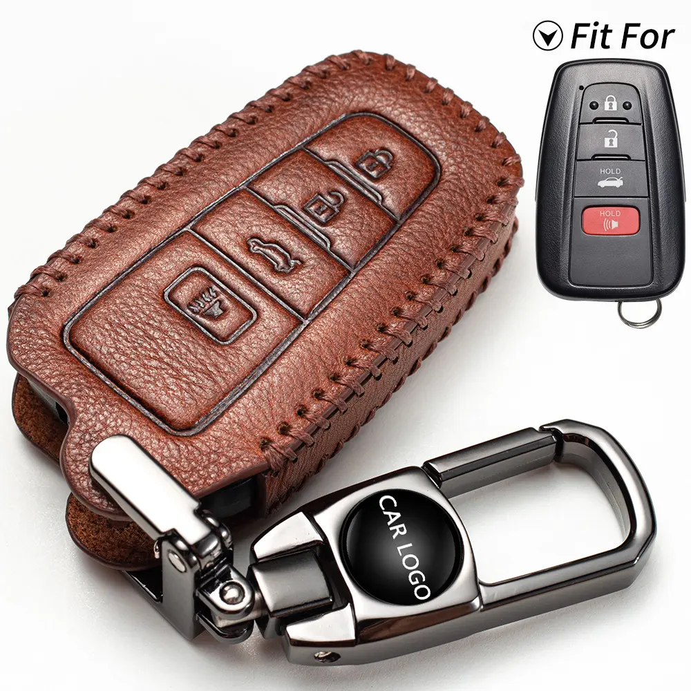 Wholesale hot selling car leather embossed logo key case for all models key fob cover leather key Bracket key chain key holder