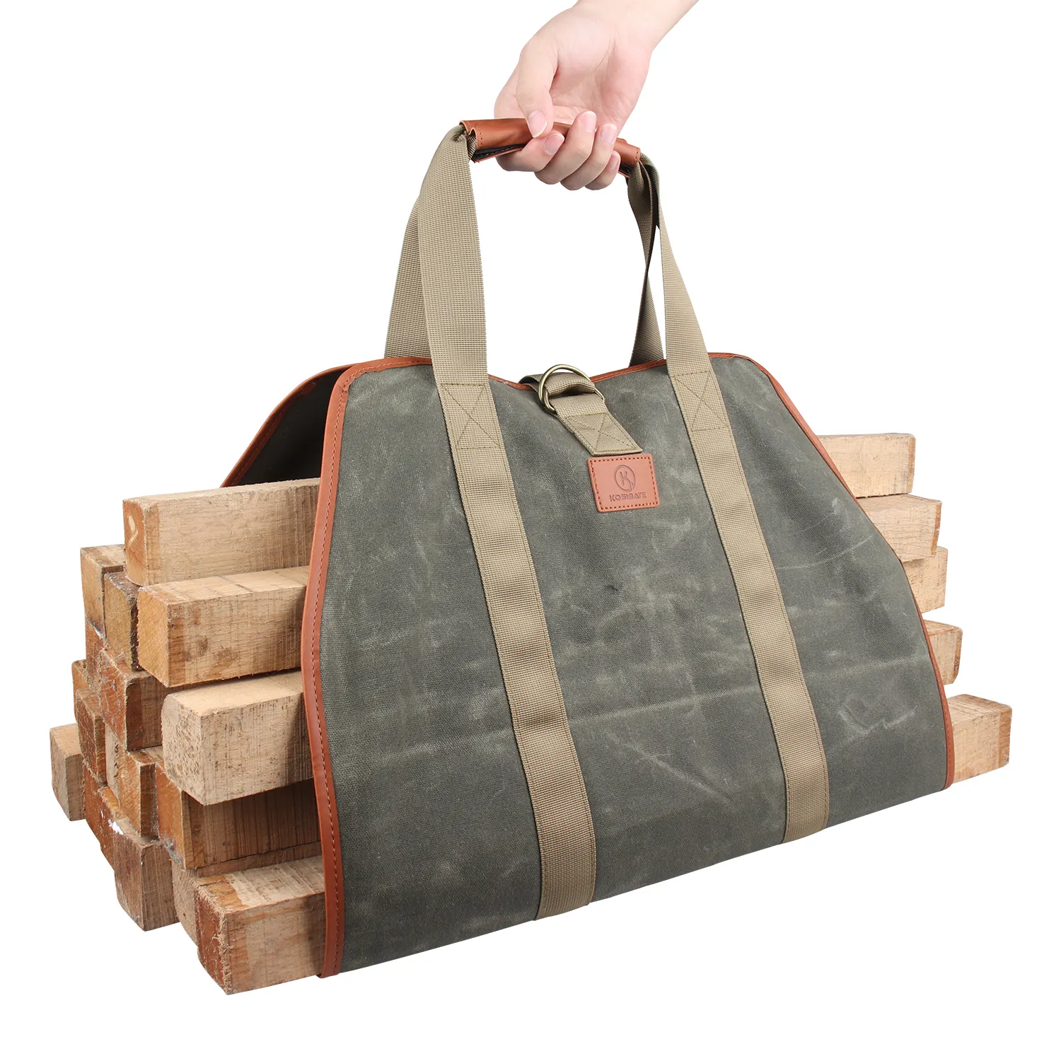 Kosibate Custom Outdoor Large Waxed Canvas Fireplace Firewood Carrier Log Bag