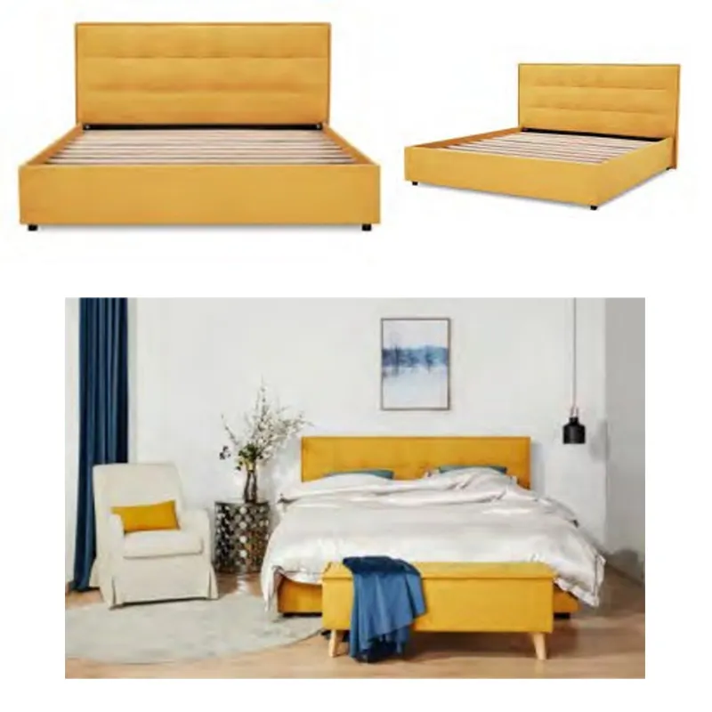 Bedroom Furniture New Designs Solid Wood Slat Support Upholstered Platform Bed