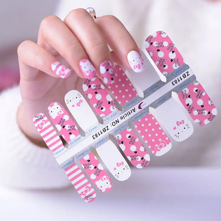 Оптовая продажа, высококачественные милые полоски для лака для ногтей hello kitty, наклейки для ногтей
