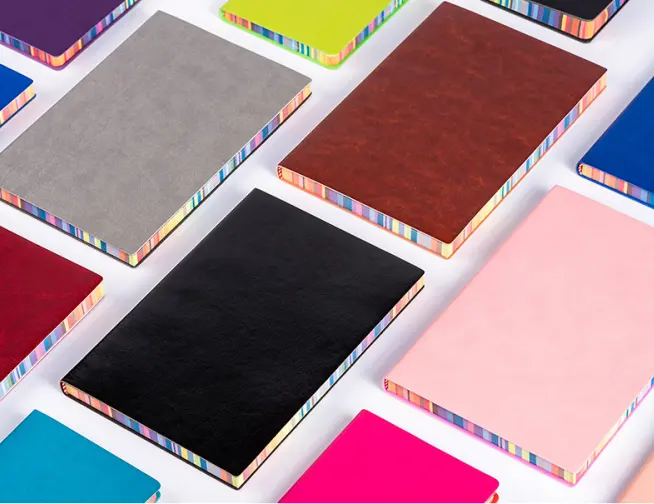 A5 PU Rainbow Color Edge Notebook 200 Sheets Colored Notebook