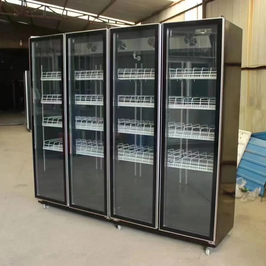 Коммерческий холодильник с 4 дверцами, вертикальный шкаф для холодных напитков, холодильник для супермаркетов, продуктов, магазинов, бутылок для напитков, стеклянная дверь, холодильник