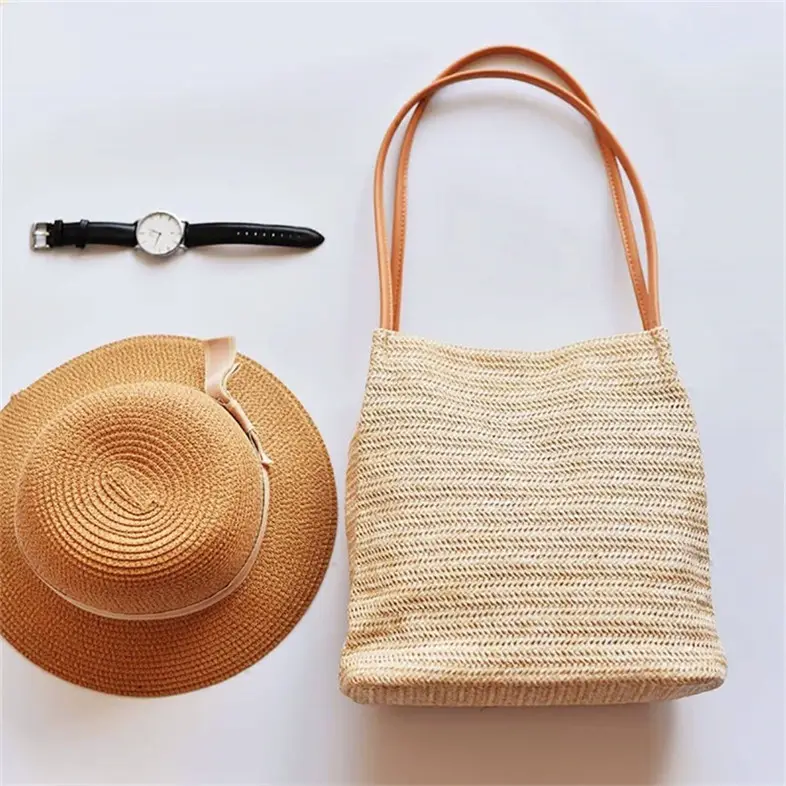Женская Соломенная пляжная сумка с кисточками