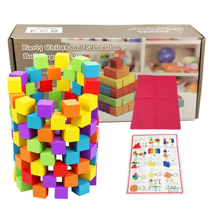 100 шт красочные деревянные кубики комплект с сумкой для хранения детская настольная игра обучения Развивающие игрушки Конструкторы
