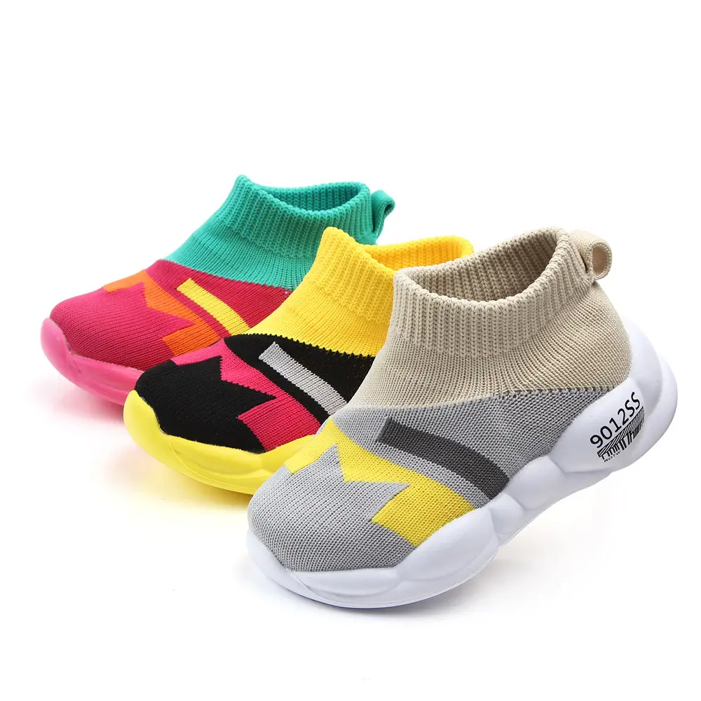 Outong 2021 Latest Fashional Slip On Slide Mesh Knitting Kids Toddler Child Baby Floor Casual Socks Shoes For Boys And Girls