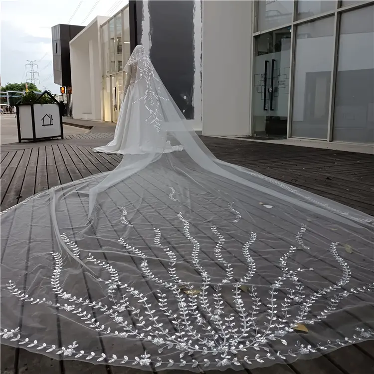 Factory supply luxury design one-layer super long veils wedding cathedral bridal for wedding