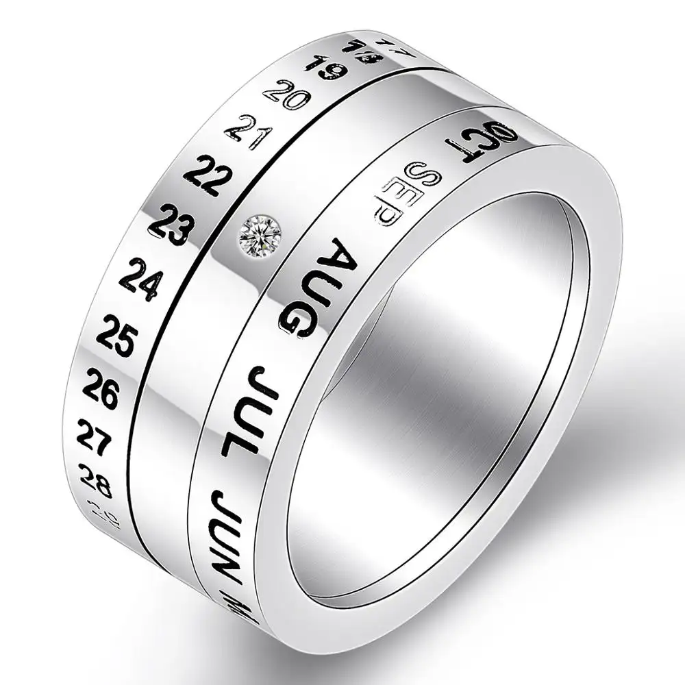 Новый дизайн из нержавеющей стали ювелирные изделия кольцо Время Календарь вращать мужские кольца модель