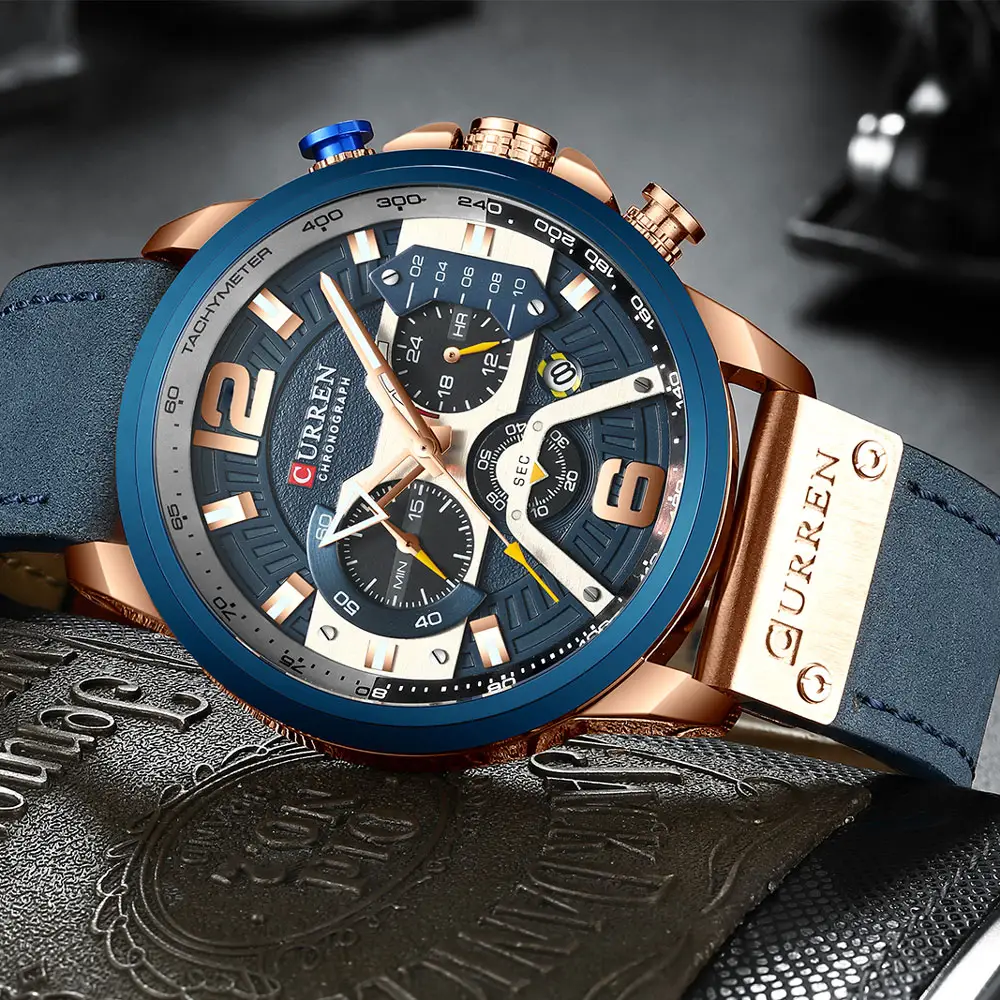 Лидер продаж 8329, Роскошные наручные часы ведущего бренда Curren, повседневные спортивные часы с хронографом, мужские наручные часы