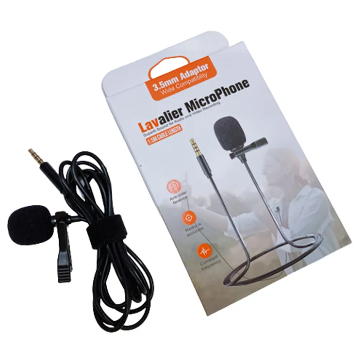 1.5M Metal Clip Mini Mic Lapel Microphone 3.5mm Lavalier Professional system Black Long for Phone tiktok Microphone