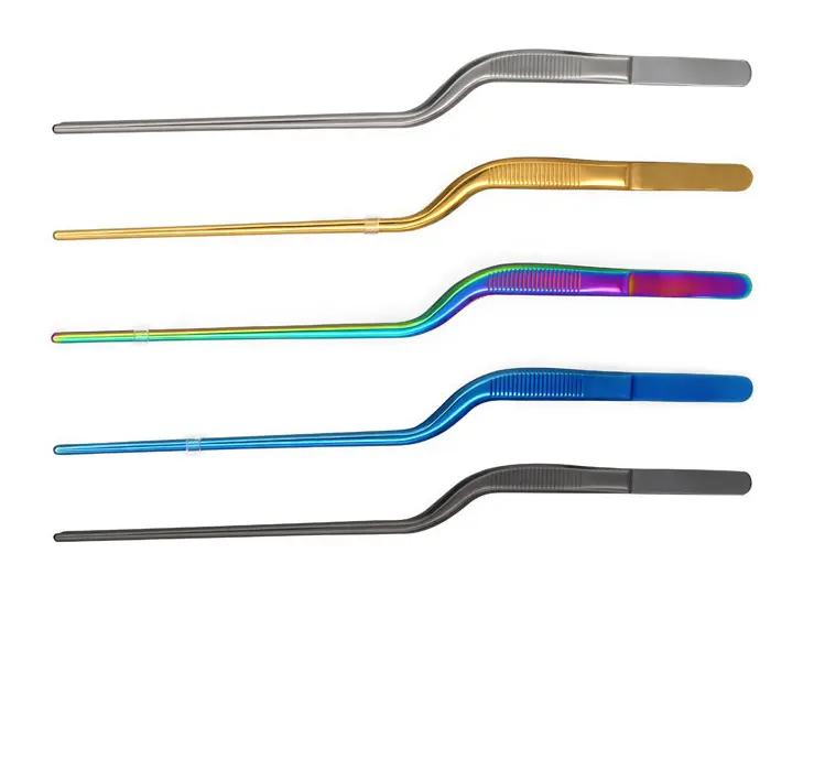 Lengthened Straight Pointed Curved Tweezer for Food Holders Tools Silver Stainless Steel Tweezers