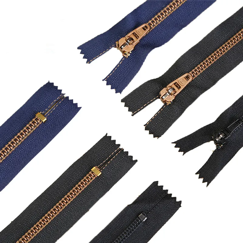 Wholesale Price 5# Close End Gold Color Teeth By The Yard Custom Reversible Jacket Zipper Metal Zipper Metallic Zippers