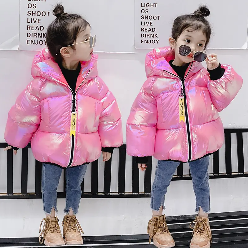 Winter duck feather leather coat lightweight quilted packable puffer kids girls down jacket